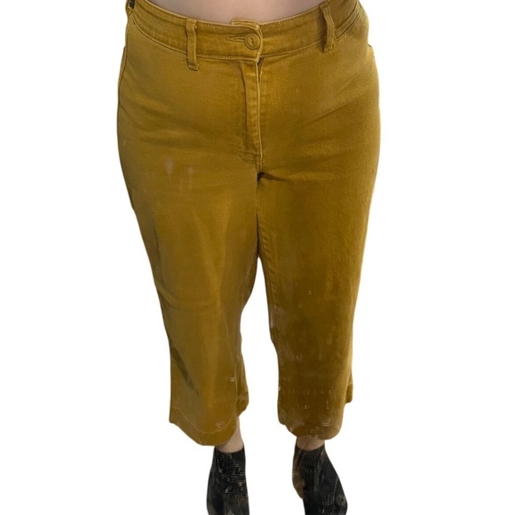Universal Thread Mustard Yellow Wide Leg High Rise Cropped Pants Womens 12/31 - Picture 2 of 12